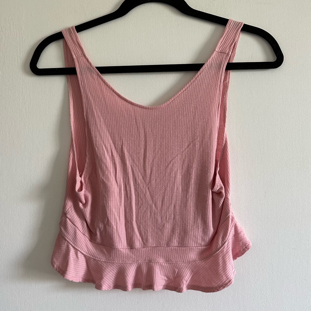 Intimately Free People Light Pink Dainty Ruffle Peplum Tank Top Size Medium EUC